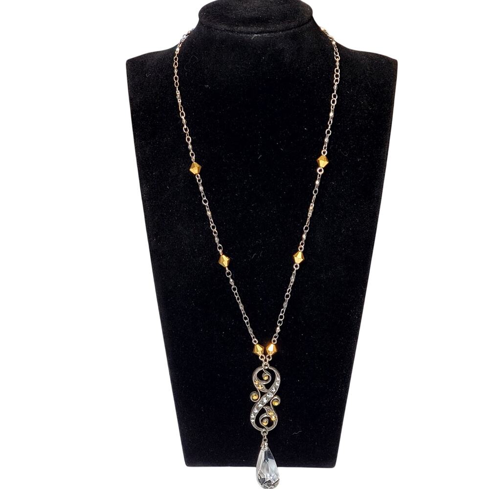 Dangle Clear Rhinestone Necklace 16" Unsigned Lobster Closure